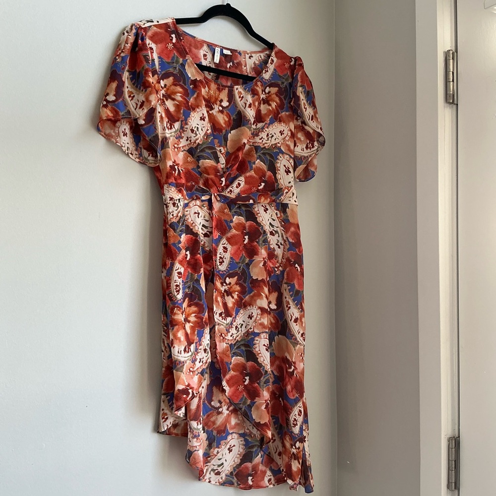 Cato Sheer Floral Paisley Boho Layering Dress Short Sleeve Midi Women’s M
